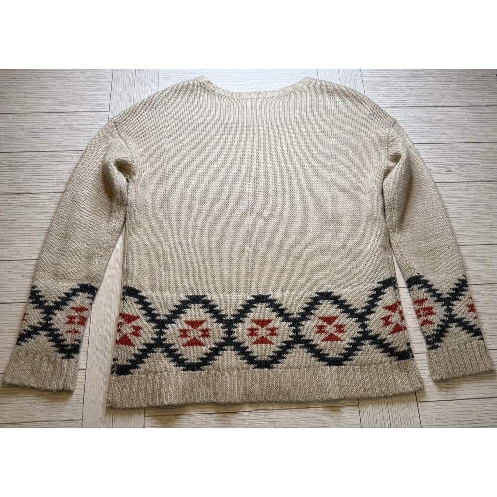 Hem & Thread Wool‎ Blend Aztec Print Beige Women's Sweater Sz M Academia Cottage - Picture 8 of 9